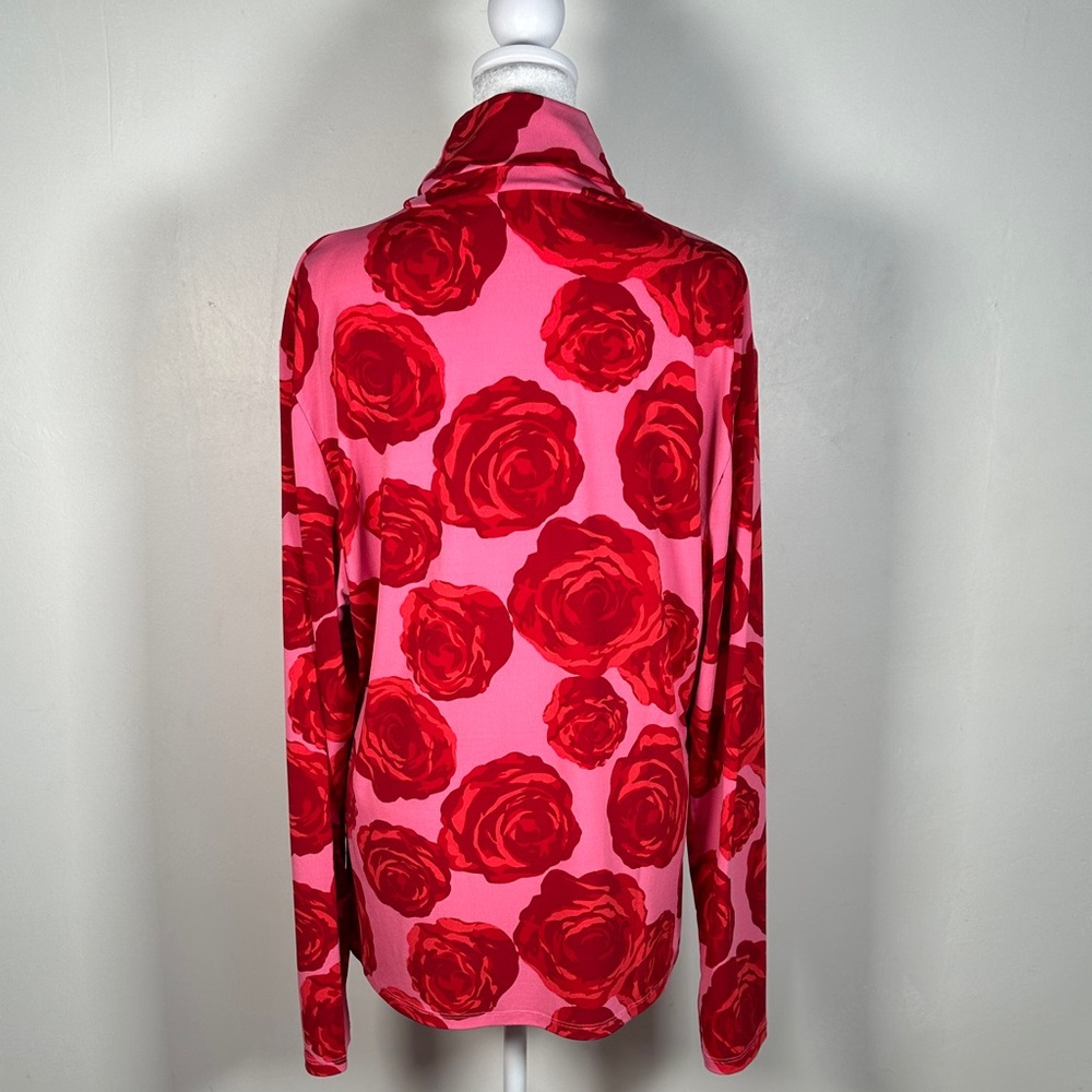 Pink and Red Rose Print Turtleneck Top - Picture 8 of 9